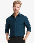 Rare Rabbit Men's Vaxon Teal Viscose Checked Print Regular Fit Full Sleeve Collared Shirt
