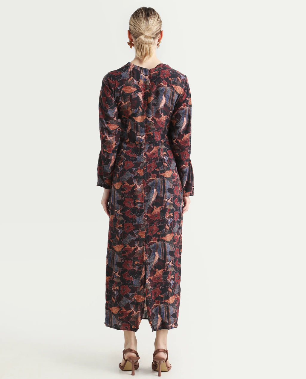 Rareism Women's Winzop Multi Viscose Blend Cowl Neck Floral Print Midi Straight Fit Dress