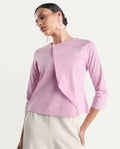 Rareism Women's Xew Light Pink Cotton Blend Asymmetric Neck Plain Regular Fit Top