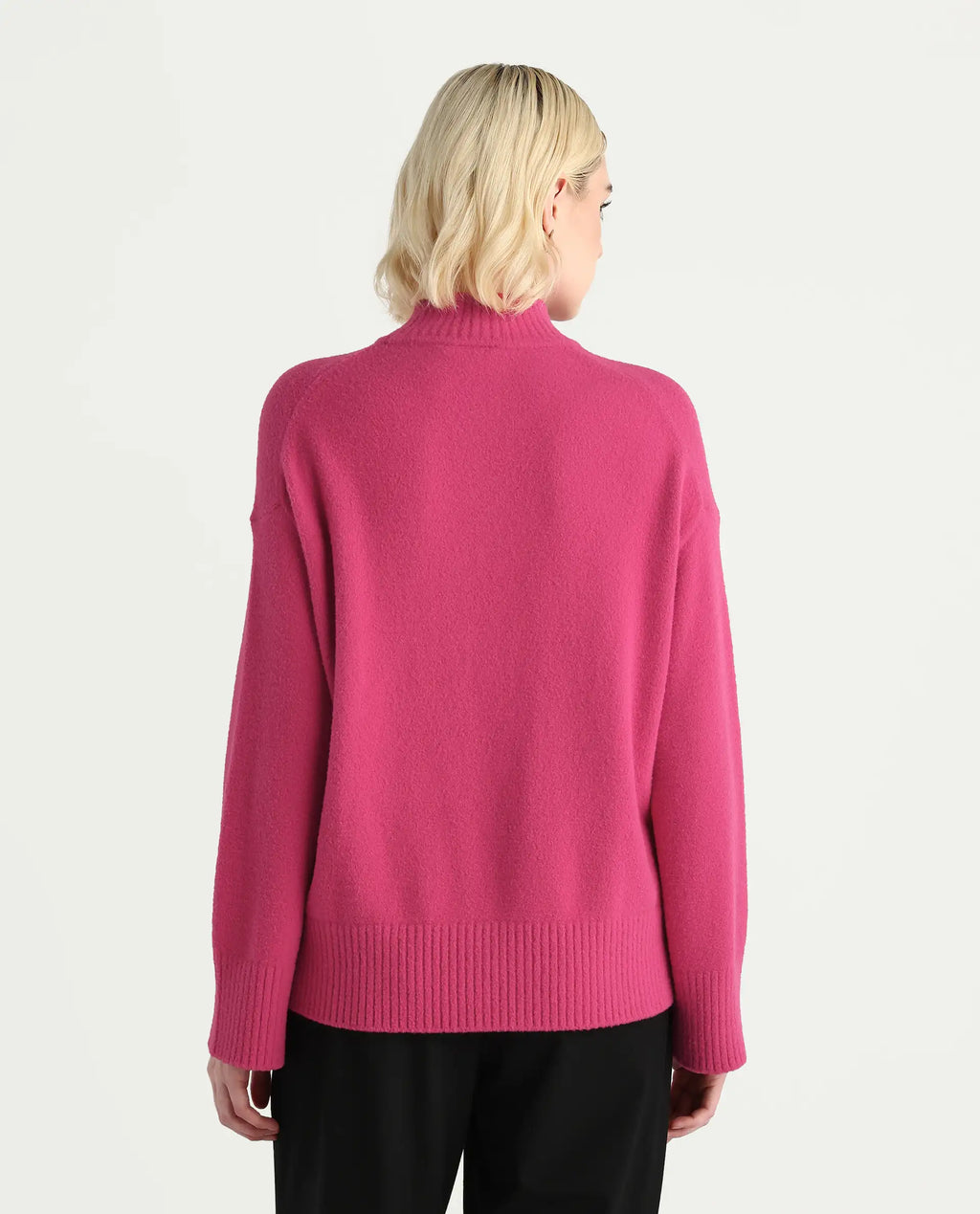 Rareism Women's Zilli Pink Nylon High Neck Oversize Fit Sweater